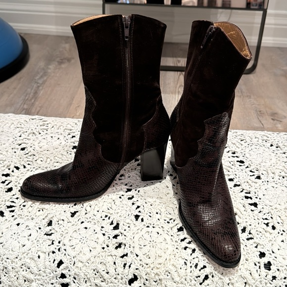 Bocci size 37 brown suede and snakeskin boots - Picture 2 of 5
